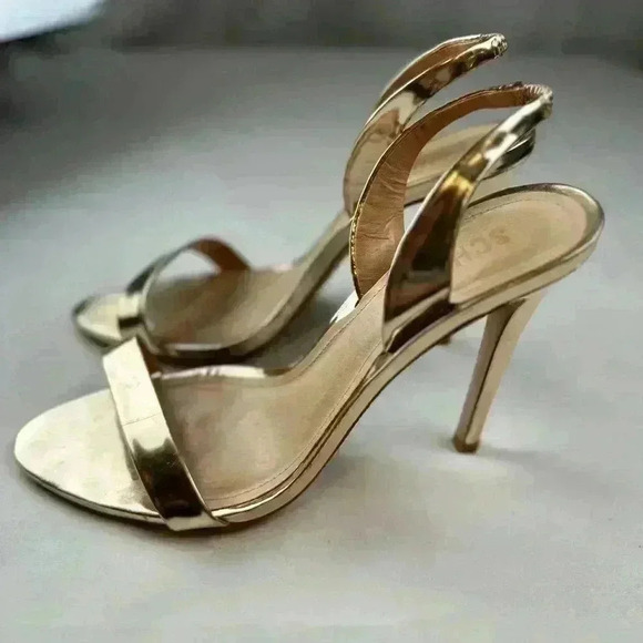 Brazilian Designer Schutz Luriane Metallic 4" High Heels Sandal Size 9.5 Gold - Picture 7 of 9